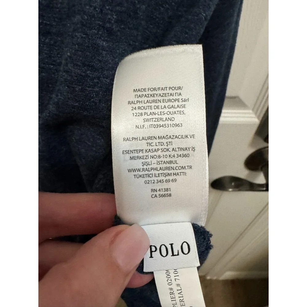 POLO RALPH‎ LAUREN CREW T-SHIRT 2XL NAVY BLUE LONG SLEEVE White PONY